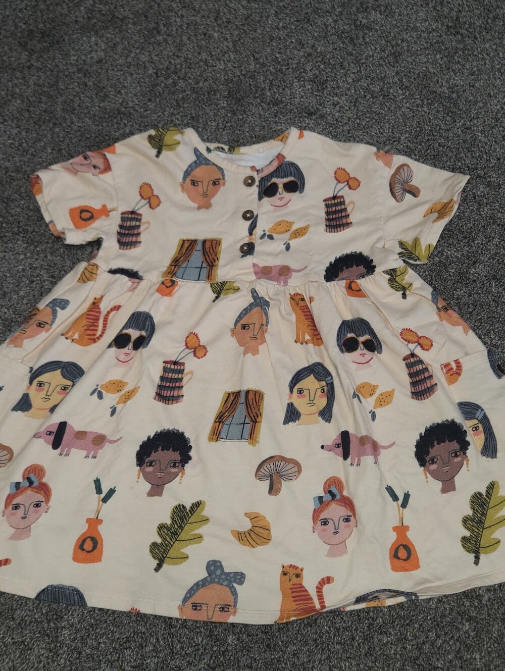 Next girls organic cotton super soft dress dig cats mushroom women fun print 5-6
